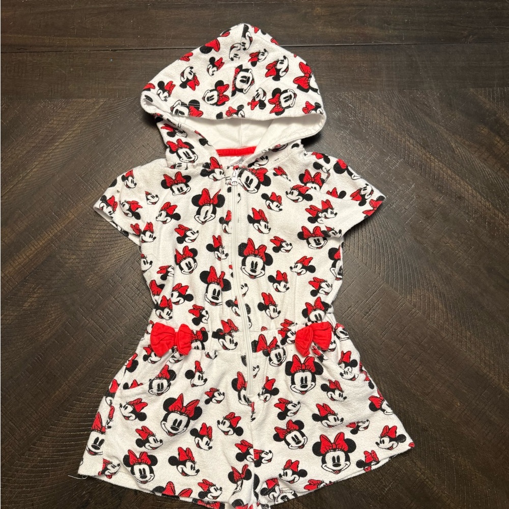 Girls Minnie Mouse Hooded Terry Romper swim Coverup